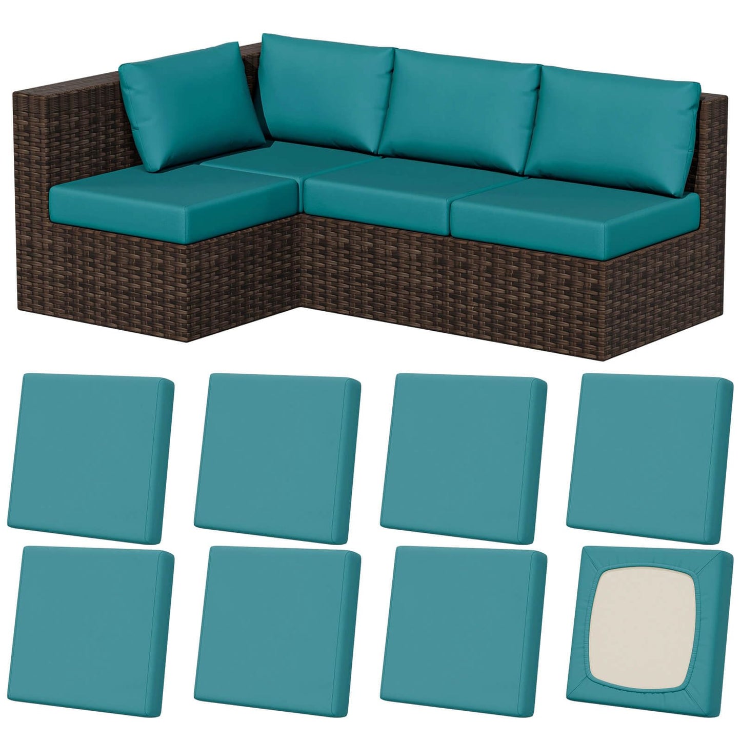 Vorshape 8Pcs Stretch Patio Cushion Covers, Outdoor Couch & Sofa Replacement Slipcovers for Patio Furniture Cushion Covers, Washable Reusable Furniture Protector