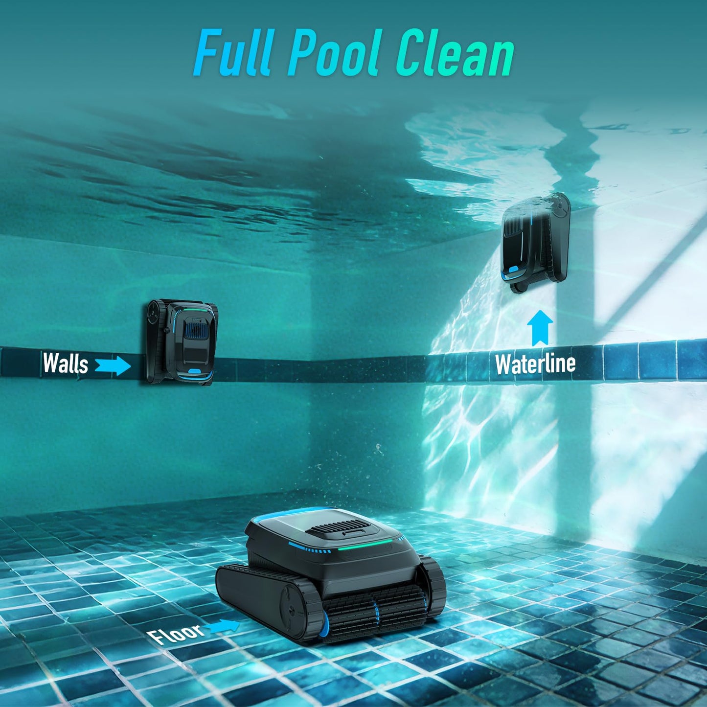AIRROBO Cordless Robotic Pool Cleaner for Inground & Above Ground Pools, Smart Zigzag Navigation, Floor, Wall & Waterline Cleaning, 5000 GPH