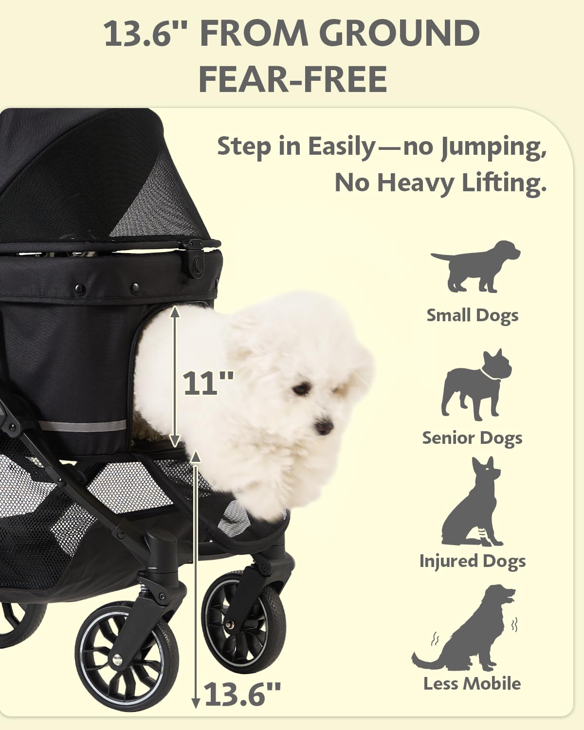 Dog Stroller with Waterproof Rain Cover, Heavy-Duty All-Terrain 4-Wheel Pet Stroller with Adjustable Sunshade Canopy, Foldable Travel Dog Strollers for Small/Medium Dogs Up to 121 lbs