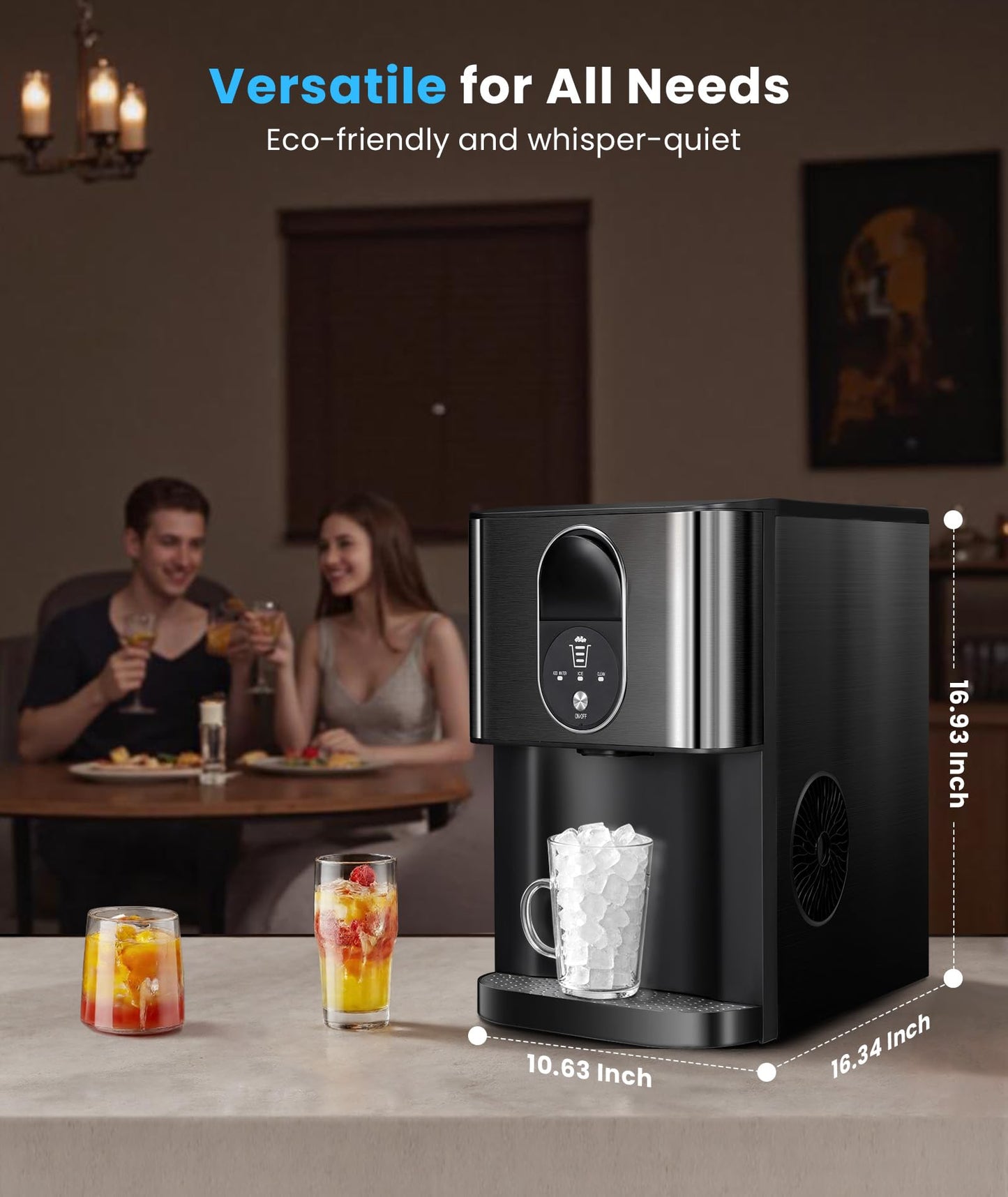 Countertop Nugget Ice Maker, 44lbs/24H Nugget Ice Machine Countertop, Chewable Pellet Ice Maker Machine with Ice Dispenser, 2.4L Water Reservoir, Self-Cleaning, Ideal for Kitchen/Bar/Office, D-Black
