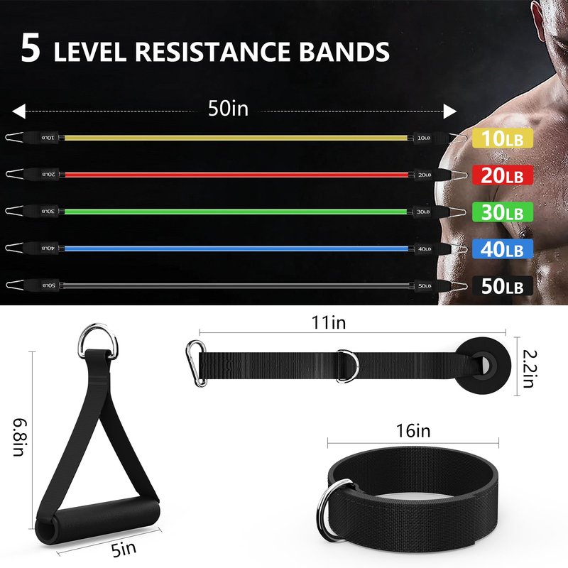 Resistance Bands, Exercise Bands Set for Working Out, Resistance Bands with Handles, Home Gym Workout Bands, Fitness Equipment for Men and Women Strength Training