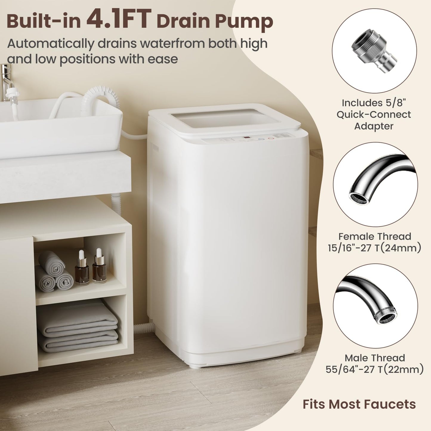 Auertech Portable Washer and Dryer Combo Set, 14 lbs Fully Automatic Washing Machine & 1.5 Cu.Ft Portable Clothes Dryers, Built-in Drain Pump, Compact Washer and Dryer for Apartment, RV, Dorm