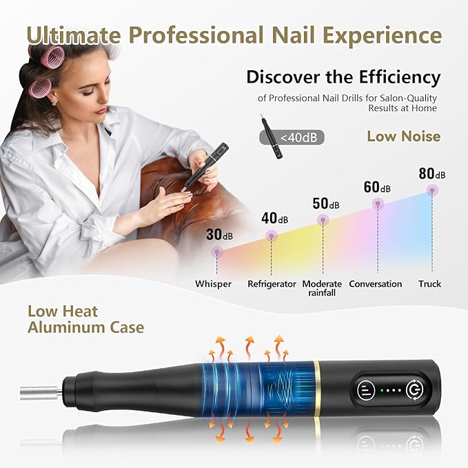 Cordless Nail Drill Electric Rechargeable File Kit, Professional Efile Acrylic Gel Nail Polish Remover Pedicure Manicure Machine Portable Set with 11 Bits 56 Sanding Bands for Salon Black