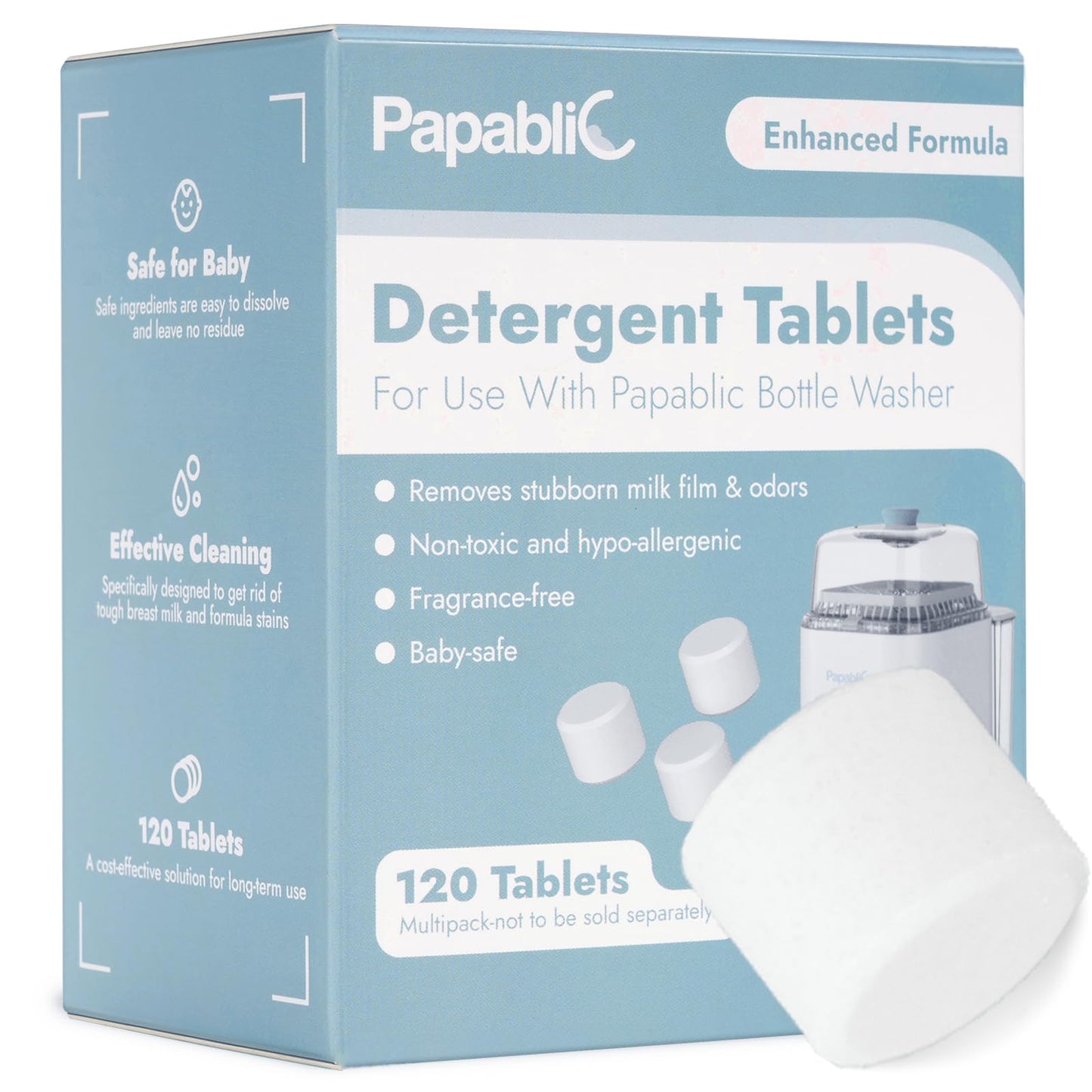 Papablic 120Pcs Official Detergent Soap Tablets for Baby Brezza,GROWNSY,Momcozy Bottle Washer Pro, Effective Cleaning with Safe Highly Concentrated Formula