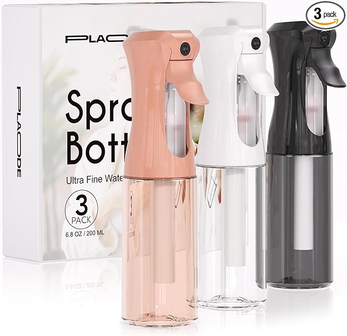 Spray Bottle for Hair, Continuous Ultra Fine Mister Spray Bottle, Refillable Water Sprayer for Hairstyling, Plants, Pets, Cleaning, Skincare (3 Pack 6.8OZ/200ML,White+Black+Terracotta)