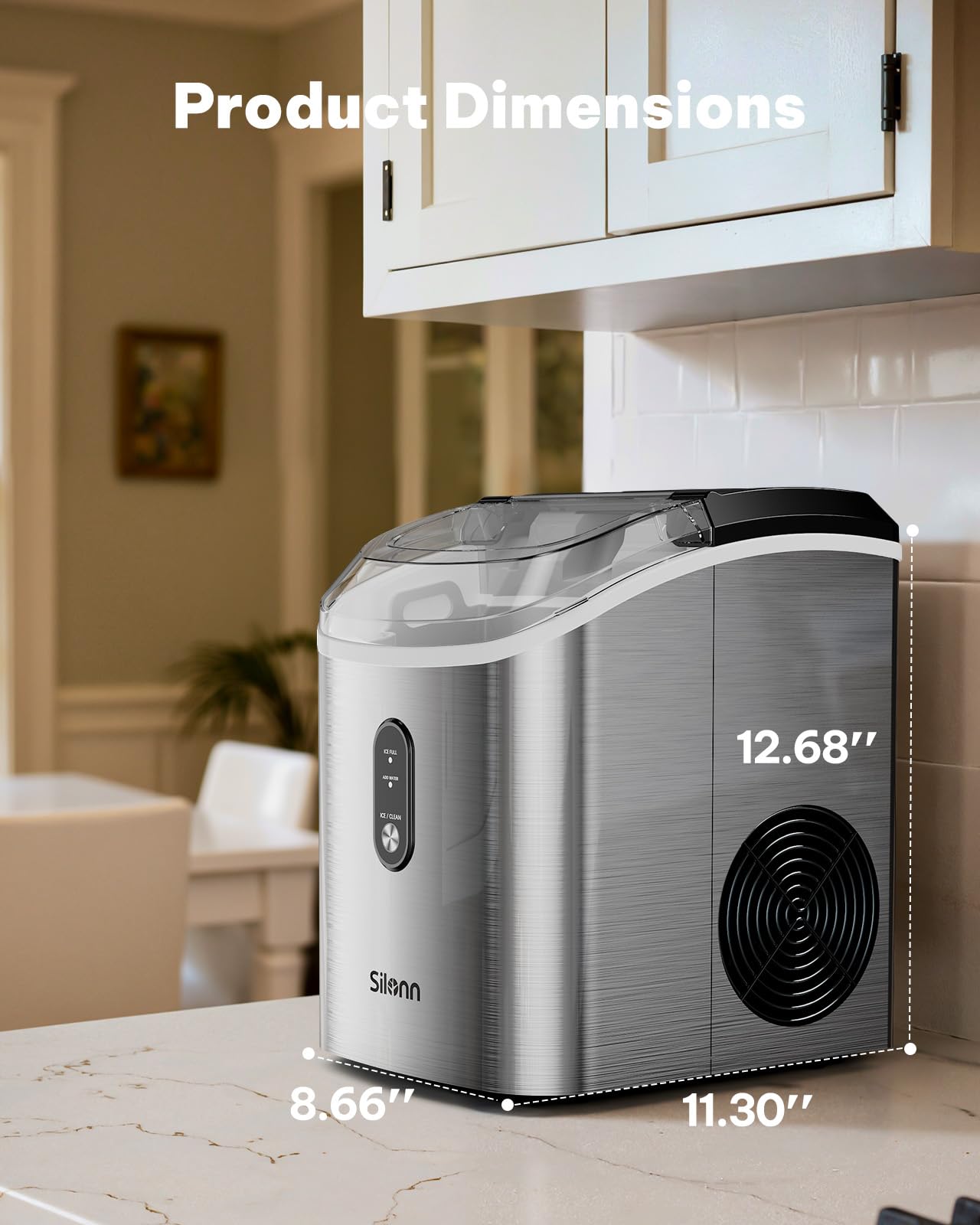 Nugget Ice Maker Countertop, Silonn Chewable Pellet Ice Machine with Self-Cleanin Function, 33lbs/24H Portable Ice Makers for Home Kitchen Officce, Stainless Steel