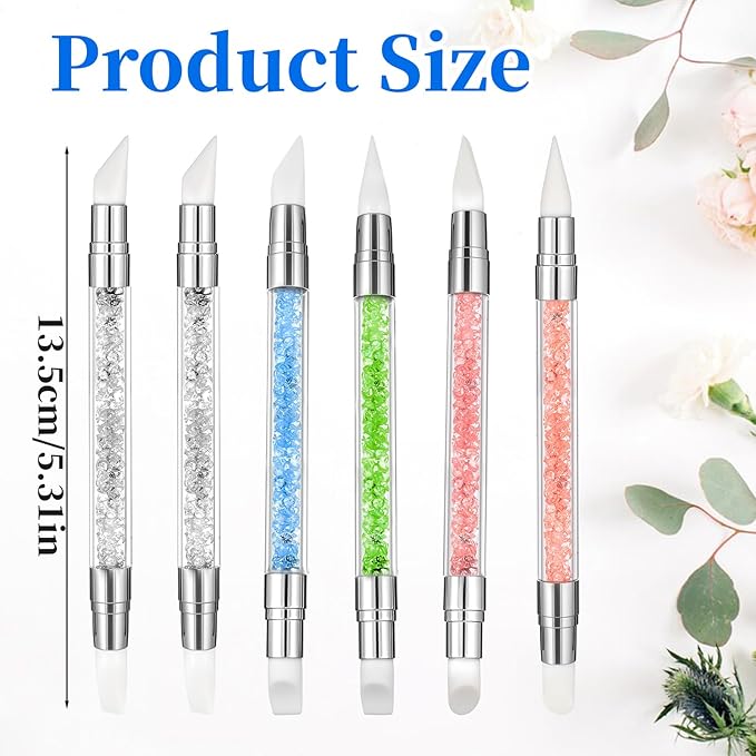 6 Pcs Nail Art Sculpture Pen, Dual Tipped Silicone Nail Tools, Silicone Head Acrylic Handle Nail Art Brushes, Rhinestone Nail Polish Carving Pen, Nail Art Tools for Home Salon(5 Colors)
