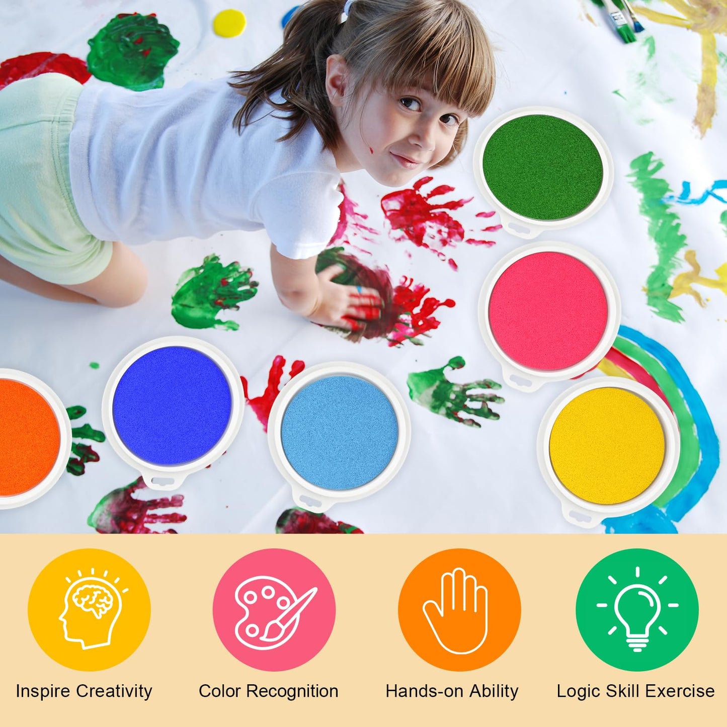 8 Colors 7" Large Ink Pads, Safe & Washable Stamp Pads for Kids, Vibrant Craft Ink Pad for Handprint & Footprint Art, Finger Painting, Card Making DIY Crafting, Paper, Wood, Fabric