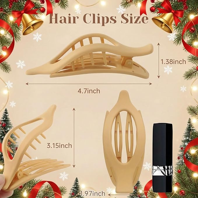 French Flat Hair Clips for Women - 6Pcs Flat Hair Claws for Thin Thick Hair Strong Hold No Slip Grip Hair Claw Clips for Women Girls (Matte Bright color(L:4.6 IN, W:1.97IN))
