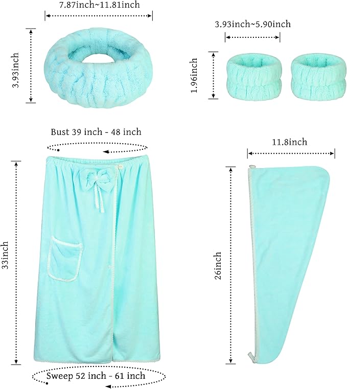 Towel Wrap Women Shower Robe Adjustable Closure Bathrobe with Hair Drying Towel & Spa Wraps