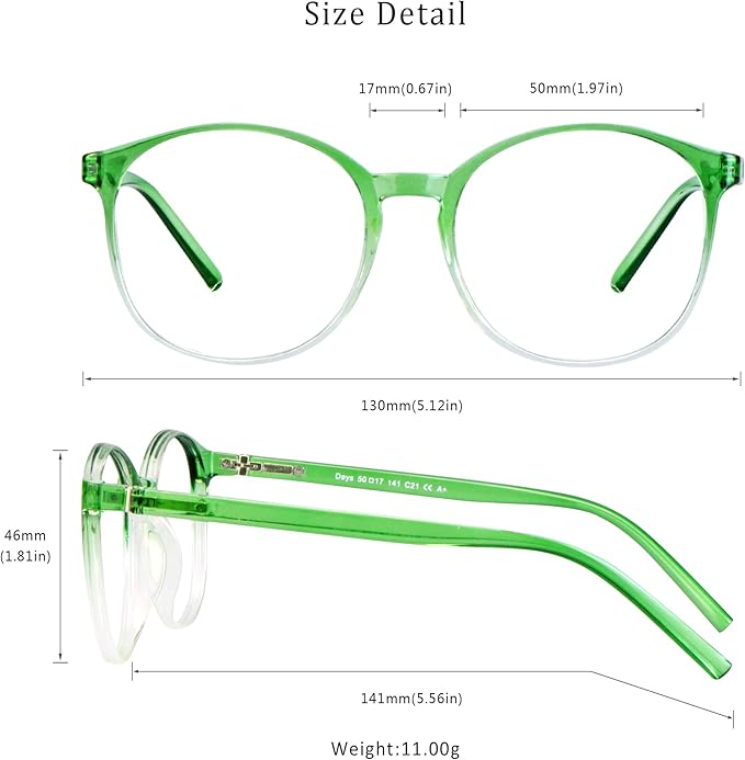 LifeArt Round Blue Light Blocking Glasses, Computer Glasses, Gaming Glasses, TV Glasses for Women Men (Clear Green, 4.75 Magnification)