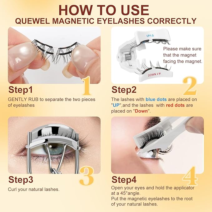 QUEWEL Magnetic-Eyelashes with Applicator, Upgrade 1 Pair Soft Magnetic Lashes, No Glue Needed Reusable Magnetic Eyelashes So Soft and Suitable for Beginners (Soft-Magnetic-A)