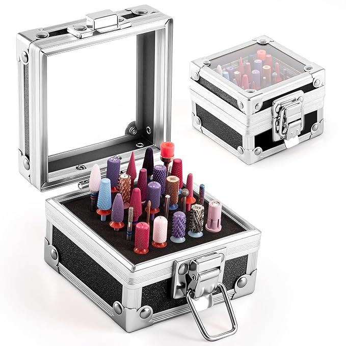 MelodySusie Nail Drill Bits Holder, 25 Holes Case, Portable Dustproof Displayer Organizer Container, Nail Tech Professional Nail Art Tool, Travel Salon Home, Black (Drill Bits Not Included)
