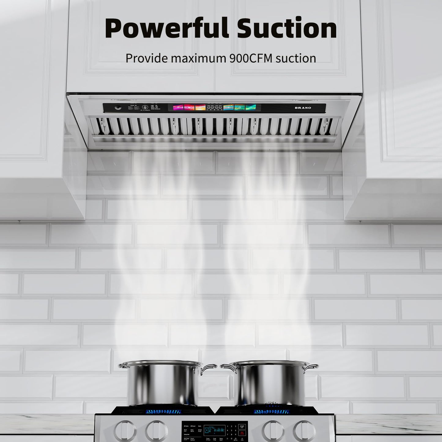 30 Inch Insert Range Hood with Voice/Gesture/Touch Control, 900 CFM Built-in Kitchen Hood Vent with 4 Speed Exhaust Fan, Memory Mode, Adjustable Lights, Ducted/Ductless Convertible