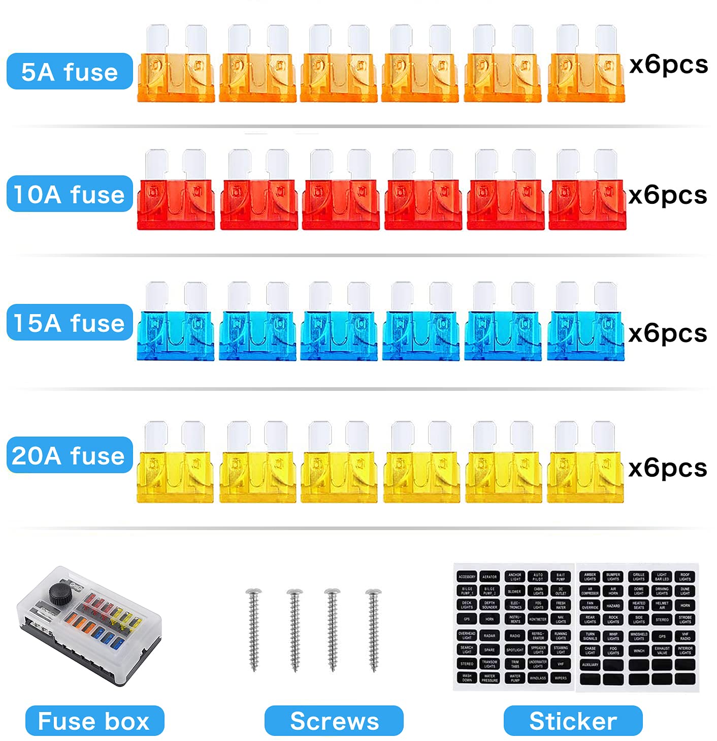 12 Way 12V Fuse Box 12Volt Blade Fuse Block Holder, 12 Circuit W/Negative Bus Waterproof Fuse Box with LED Indicator for 12V/24V Automotive Golf Cart Truck Car Boat Marine RV Van Vehicle
