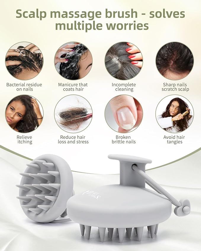 Scalp Massager Tool Shampoo Brush, Scalp Scrubber with Soft Silicone Bristles, Scalp Massager Hair Grouth, Dandruff Removal, Wet Dry Hair Scrubber Brush for All(Gray)