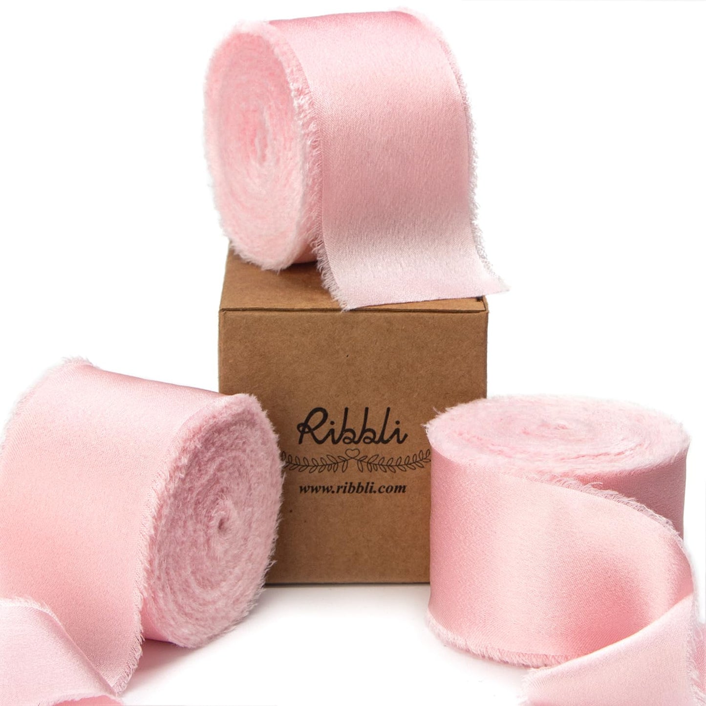 Ribbli Light Pink Silk Satin Ribbon 1.5 Inch x 30 Yard Handmade Frayed Chiffon Pink Ribbon for Gift Wrapping Wedding Invitations Bridal Bouquets Home Decor