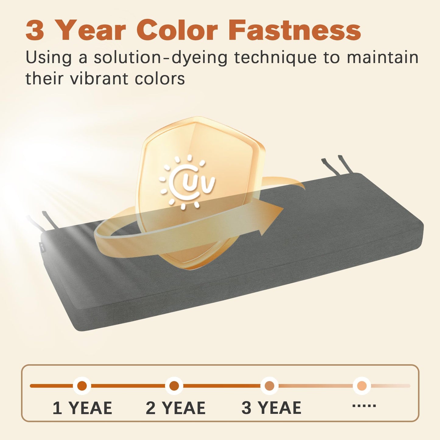 Favoyard Outdoor Bench Cushion 48 x 16 Inch Rainproof Patio Furniture Cushions 3-Year Color Fastness Garden Settee Porch Pads with Ties, Dark Gray