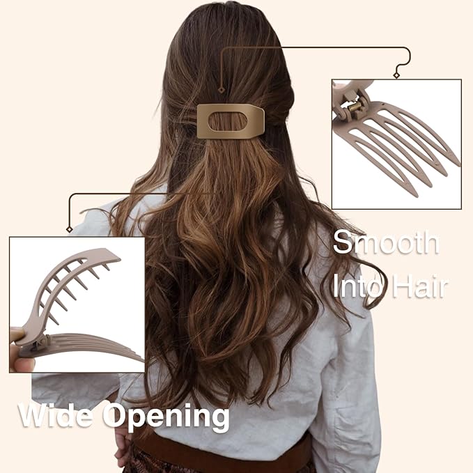 8 Pack Brown Flat Hair Clips for Women – Large Neutral Matte No-Slip Rectangle Claw Clips for Thick & Thin Hair, Strong Hold Square Hair Accessories for Everyday Office or Coffee Look