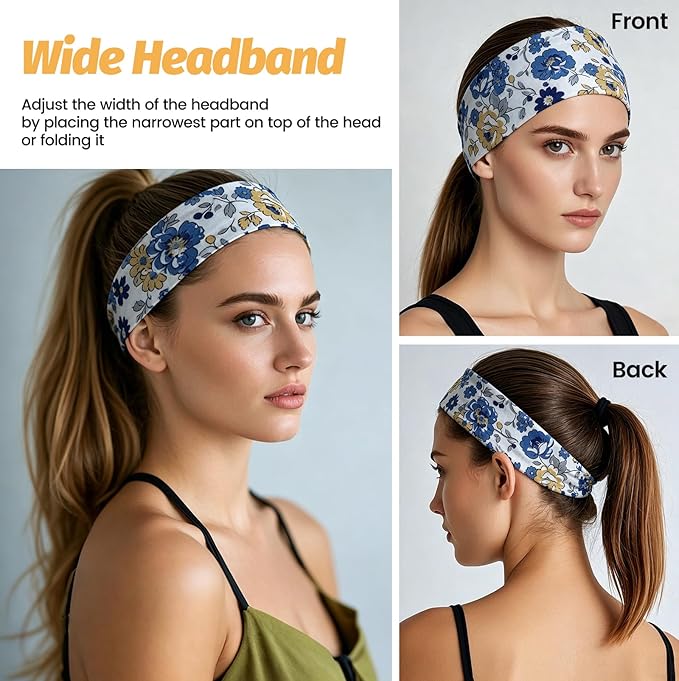 Headbands for Women - 6 Pack Wide Elastic Hair Bands | Stretchy Sweatbands Hair Bands | Soft Sports Thin Head Bands | Non-Slip Accessories Bands for Fashion, Washing Face, Workouts, Yoga, Daily Use