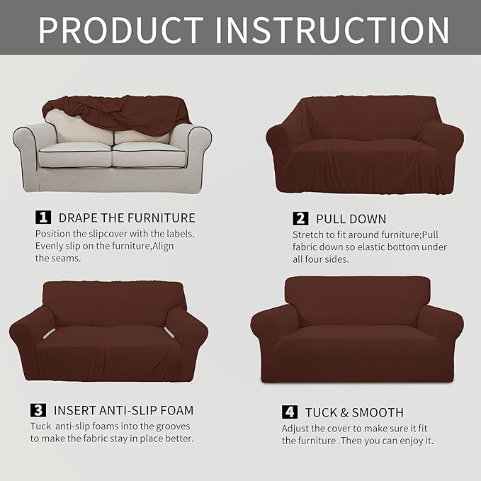 Easy-Going Stretch Sofa Slipcover 1-Piece Sofa Cover Furniture Protector Couch Soft with Elastic Bottom for Kids, Polyester Spandex Jacquard Fabric Small Checks (Sofa, Coffee)