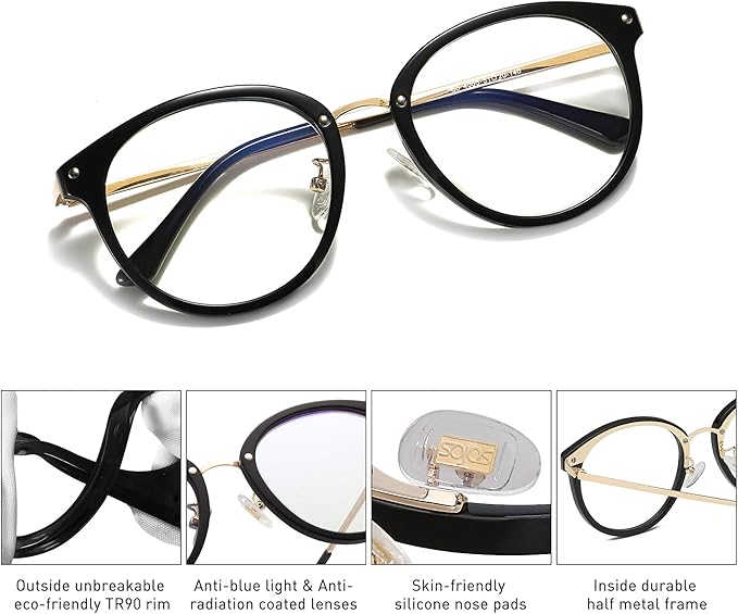 SOJOS Retro Round TR90 Blue Light Reading Glasses Womens Mens Readers Computer Glasses Eyewear Frame SJ9001