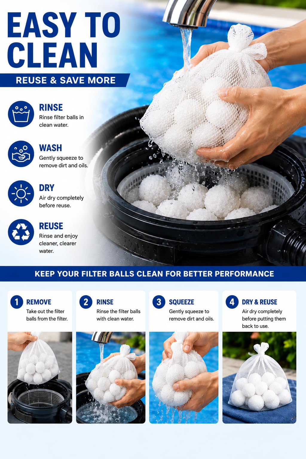 LYQC 1.5 lbs Pool Filter Balls Eco-Friendly Fiber Filter Media for Swimming Pool Sand Filters (Equals 25kg/50lbs Pool Filter Sand)