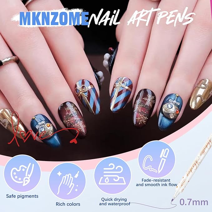12 Color Nail Art Pens for Painting Nails, Double-ended Nail Polish Pens Drawing Point Liner Acrylic Painted Pen Kit, Waterproof Quick-drying for DIY Nails Art Design Manicure Tools