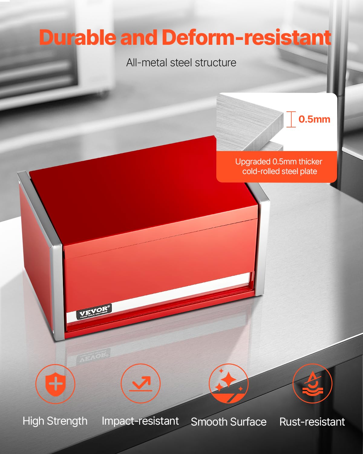 VEVOR Metal Tool Box, 8.6-inch, Portable Metal Tool Box with 3 Drawers, Small Tool Chest with EVA Liners and PP Feet Pads, Heavy-Duty Steel With Ball Bearing Opening and Powder Coated Finish, Red