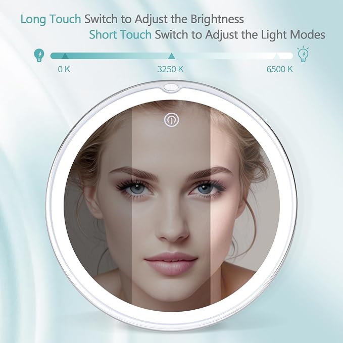 Lighted Makeup Mirror with 30X Magnification, 30X Magnifying Mirror Suction Cup with Light, 3 Color Modes and Adjustable Brightness, 360°Swivel Magnifying Mirrors with Light for Vanity 1500mAh