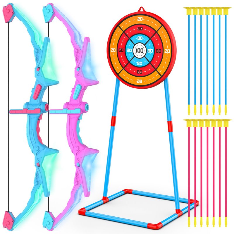 Ocditikl 2 Pack Bow and Arrow Set for Kids, Light Up Archery Set with 14 Suction Cup Arrows, Outdoor Toys for Kids Ages 6-8 8-12, Birthday Gifts Ideas Toys for 4 5 6 7 8 9 10 Year Old Girls Boys