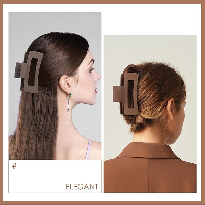 8 Pcs Large Hair Claw Clips 4.1 Inch Non-slip Big Square Matte Hair Claws for Women, Strong Hold Banana Clip for Thick Thin Hair(Grey/Khaki/Black)