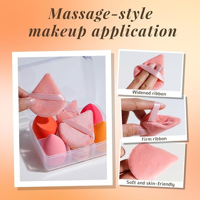 Makeup Sponge Set BS-MALLTriangle Puff 14 Pcs for Liquid, Cream, and Powder, Multi-colored Makeup Sponges and Mini Makeup Sponge (Orangepink)