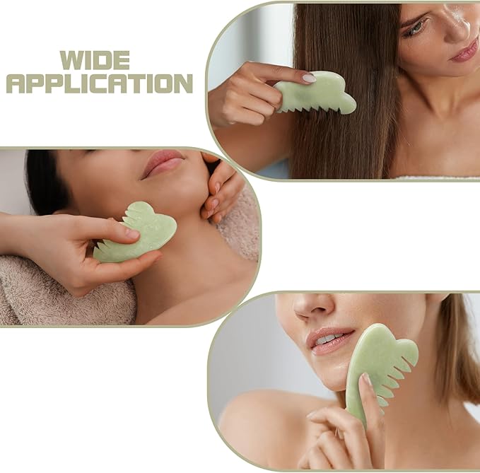 Geiserailie 2 Pcs Jade Combs Esthetician Supplies Massage Stone Hair Gua Sha Scraping Scalp Comb Facial Massage Tool Handheld Head Tools Head Caring Therapy Valentines for Women(Heart Style)