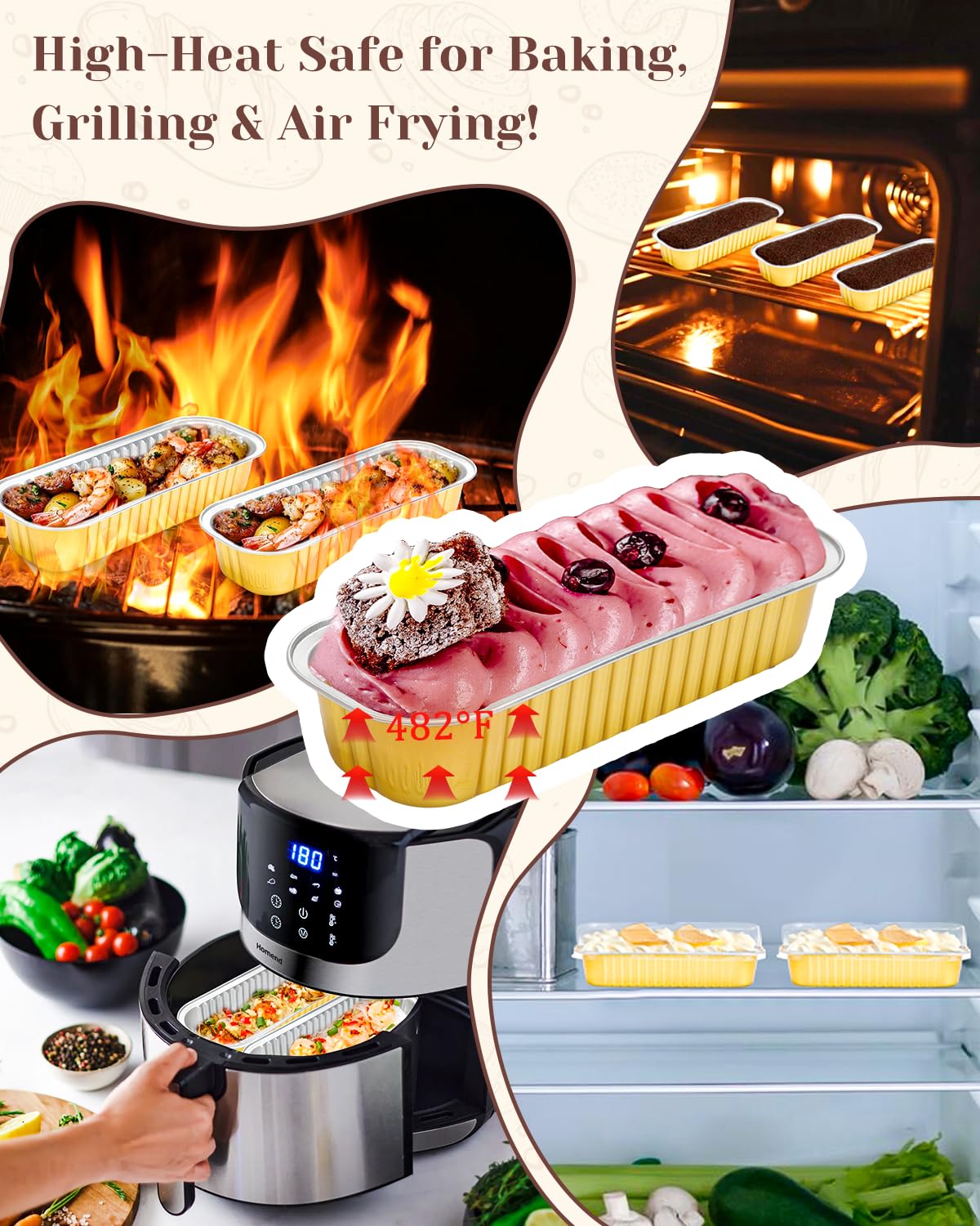 YQER 100 Pack Mini Loaf Pans with Lids, Spoons & Stickers – Disposable Aluminum Foil Baking Cake Containers for Oven, Air Fryer & Freezer – Ideal for Cakes, Bread, Pudding, Parties & Gifting, Gold