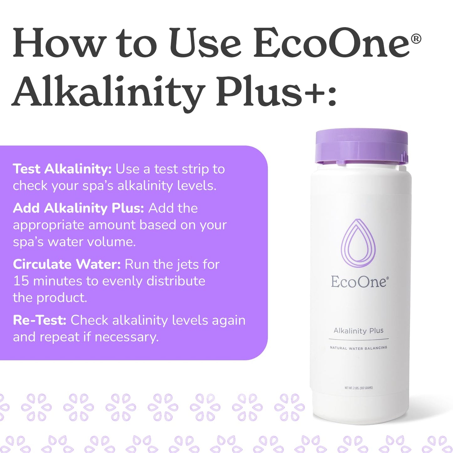 Alkalinity Plus by EcoOne | Natural Water pH Increaser for Hot Tub Application | Chlorine-Free, Phosphate-Free Hot Tub pH Increaser | Increases Alkalinity & Neutralizes pH to Prevent Buildup, 2 Lbs