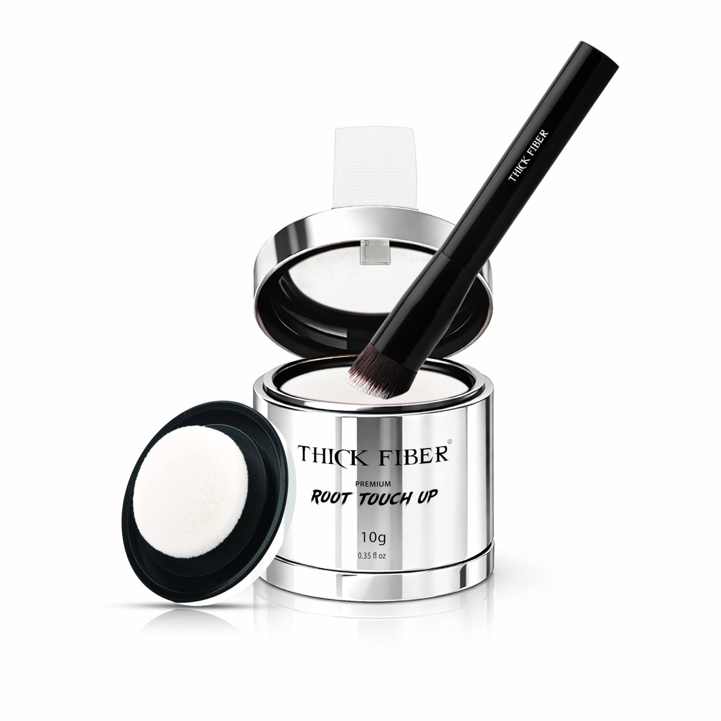 THICK FIBER Root Touch Up Powder with Brush – Covers Grey Roots, Thinning Hair & Bald Spots – Sweat & Water Resistant for Men & Women (White, 0.35 Ounce (Pack of 1))