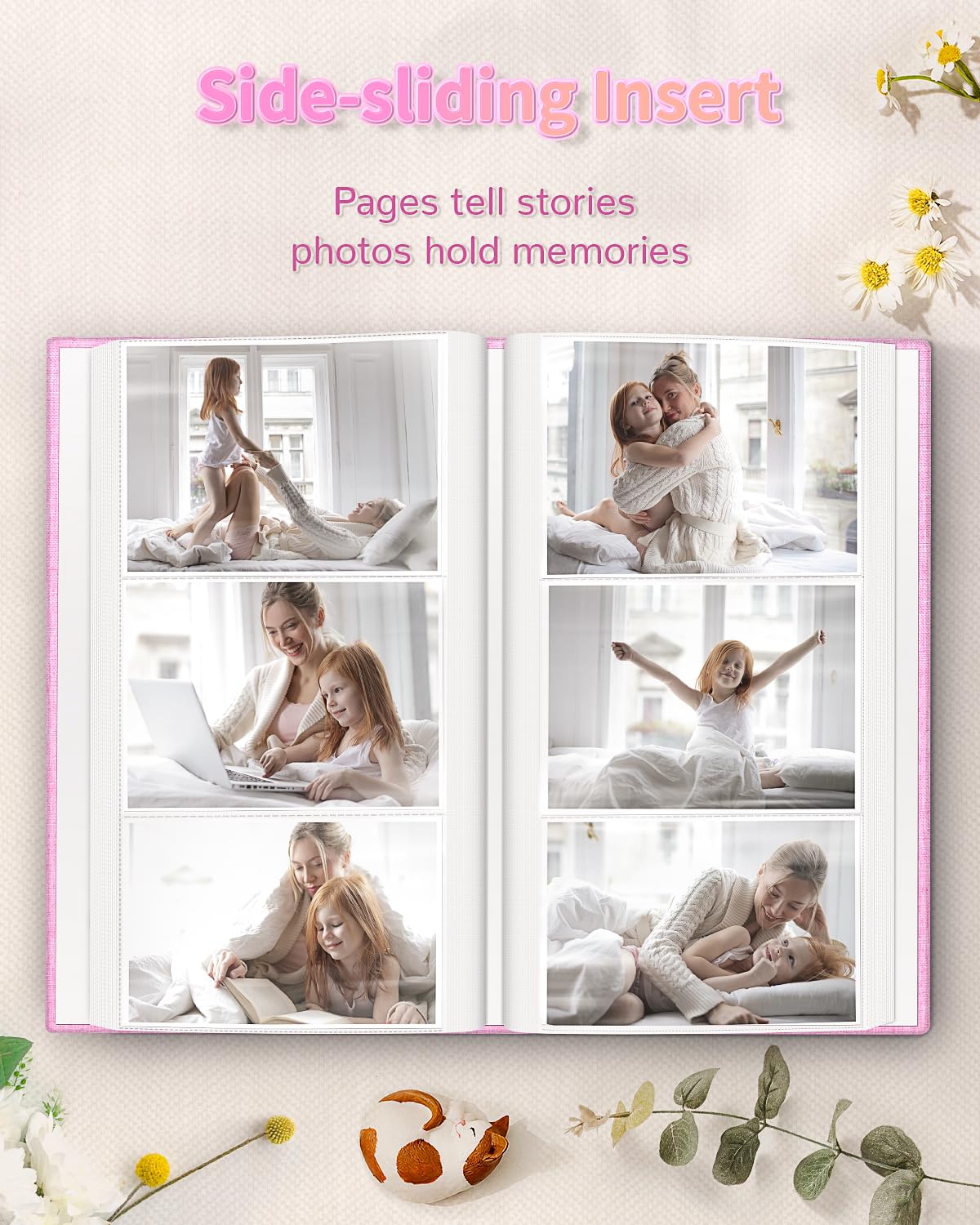 Artfeel Photo Album 4x6 with 300 Pockets,Slip-in Picture Albums,Linen Cover Memory Book with Front Window,White Page Vertical Photo Book for Wedding,Family,Anniversare,Baby,Vacation