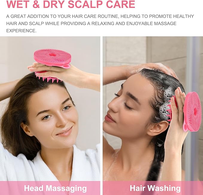 INNERNEED 2-in-1 Silicone Body Scrubber and Scalp Massager Shampoo Brush, Food-Grade Soft Material, More Hygienic, Easily Lather, Convenient for Travel, Gym, Business,etc (Pink)