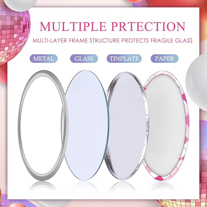 Qunclay 12 Pcs Disco Ball Compact Round Pocket Mirror - 2.76 Inch Vintage Mini Handheld Portable Mirror for Purse, Women Gift, Party Supply, Travel Daily (Pink)