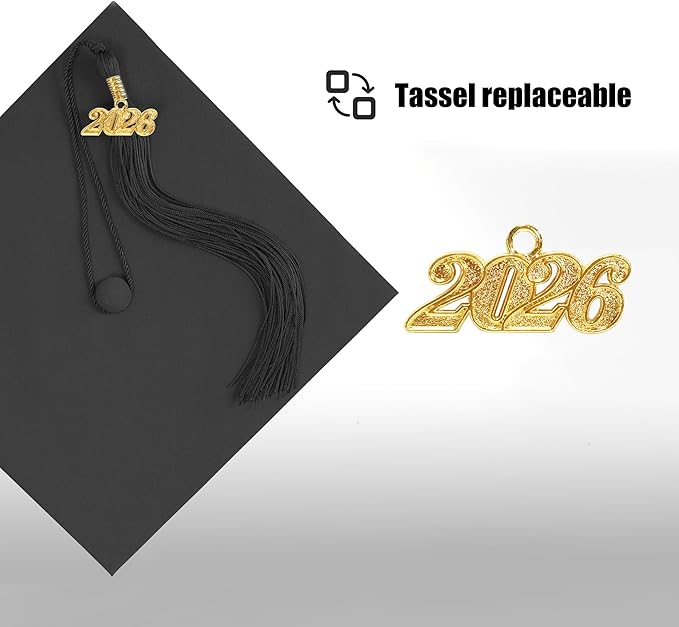 Graduation Cap with 2026 Tassel Year Charm Black Graduation Cap for High School & Bachelor