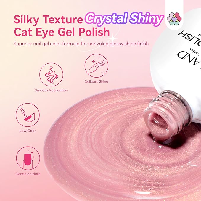 SAVILAND Color Artistry Cat Eye Gel Nail Polish: 6 Colors Cateye Gel Polish Set Long-Lasting Magnetic Nail Polish Sheer Nudes Pink with Magnet Stick Nail Art Home Glass Bead Effect