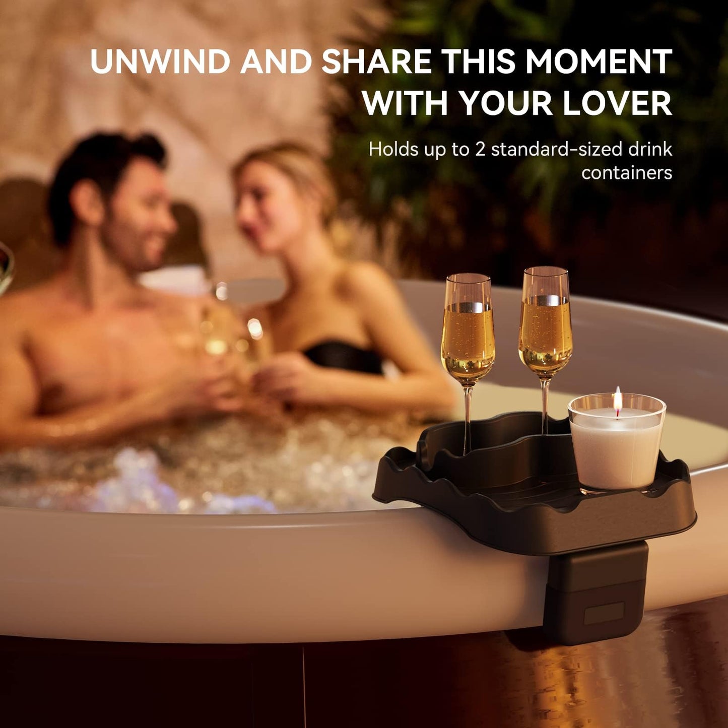 Anivia Hot Tub Table Tray, Adjustable Width 4.3" to 7.7" Hot Tub Accessories for Intex PureSpa, Nonslip Caddy Holds 2 Drinks, Keep Snacks-Drinks Handy and Dry,Fits Outdoor Inflatable Spa/Pool (Gray)