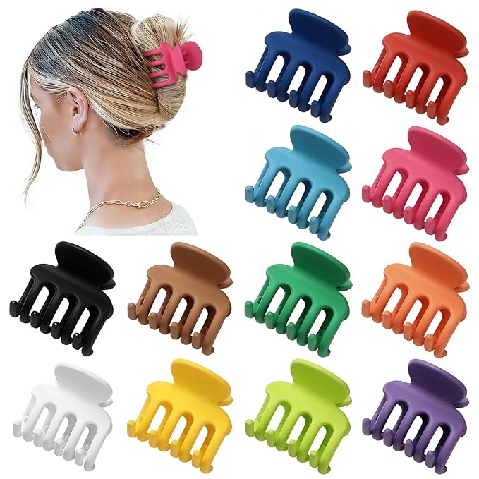 12Pcs Hair Clips for Women 1.8 Inch Small Claw Clips for Thin Hair Medium Hair Claw Clips for Thick Hair Accessories for Women Girls (Dopamine)