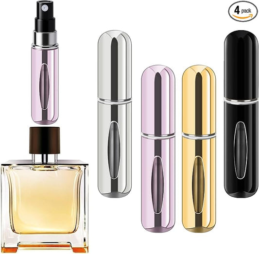 Refillable Perfume Portable Atomizer Bottle Refillable Perfume Spray, Travel Perfume (5ml, 4 Pack) (Silver, Pink, Gold, Black)