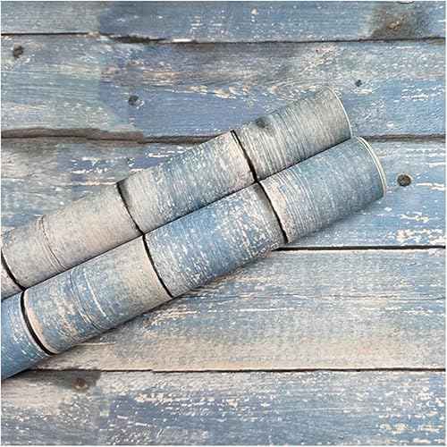 Blue Distressed Wood Wallpaper Vintage 17.3"x78.8" Blue Wood Wallpapers Rustic Wood Grain Contact Paper Peel and Stick Wallpaper Wood Plank Film Self Adhesive Removable Wall Paper Shiplap for Cabinets