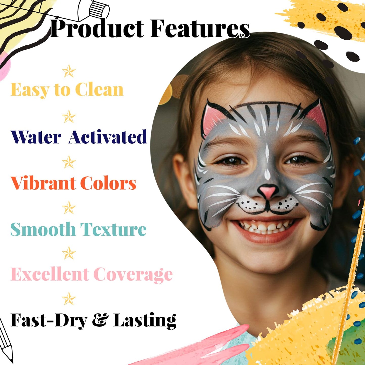 Face Painting Kit for Kids, 42 Colors Professional Face Paint Makeup Kit Non-Toxic Water Activated Facepaint Palette with Brush, Stencil, Sponge, Gem, for Party Halloween Christmas (42 Colors)