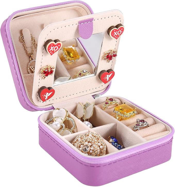 KElofoN Travel jewelry case Travel jewelry box Travel Jewelry Organizer Small Jewelry Organizer Box Gift for Girls Women with Mirror(Purple)