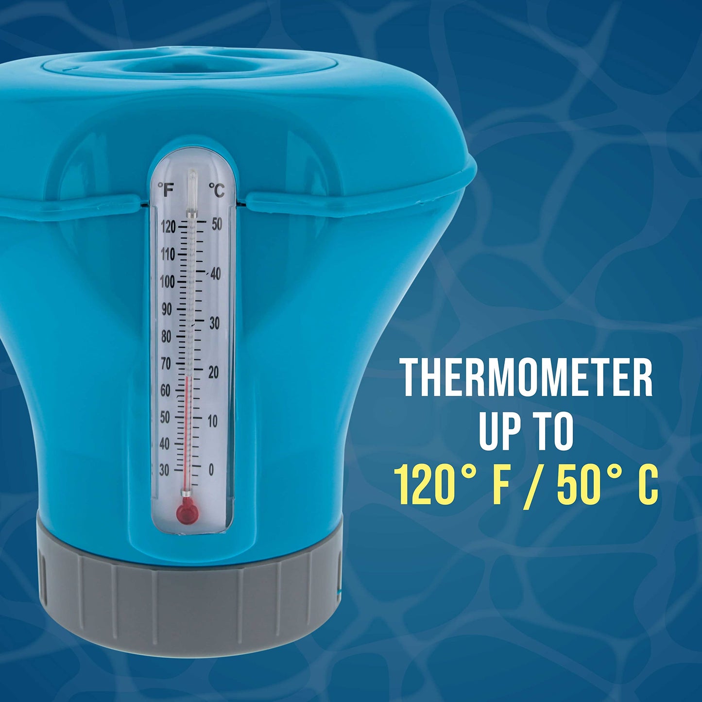 U.S. Pool Supply Pool Chlorine Floater Dispenser with Thermometer - 8" Diameter Floating Chlorinator, Large Capacity Holds 3" Tablets - Adjustable Ring for Balanced Delivery Multi