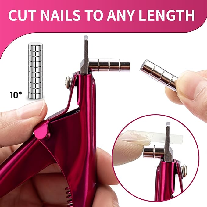 Acrylic Nail Cutter with Magnet Sizer & Length Measurement,Adjustable Stainless Nail Trimmer for Salon Home Nail Art, Professional Nail Clippers for Precise Manicures(Violet Red)